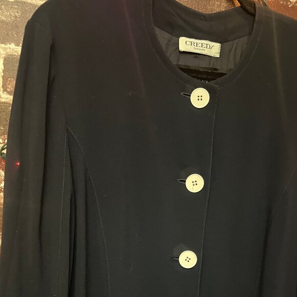 VTG Louis Féraud Paris x Creeds Toronto Navy Button Front Longline Jacket Dress - Picture 7 of 12